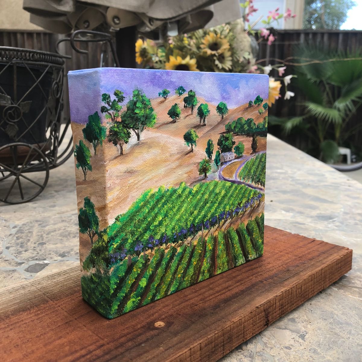 Impressionistic Landscape Oil Painting By Inna Montano, 6 X 6, Napa Valley Vineyards, Original Artwork
