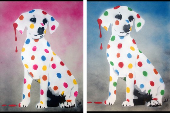 His & her Damien's dotty, spotty, puppy dawgs (on plain paper)+ free poem.