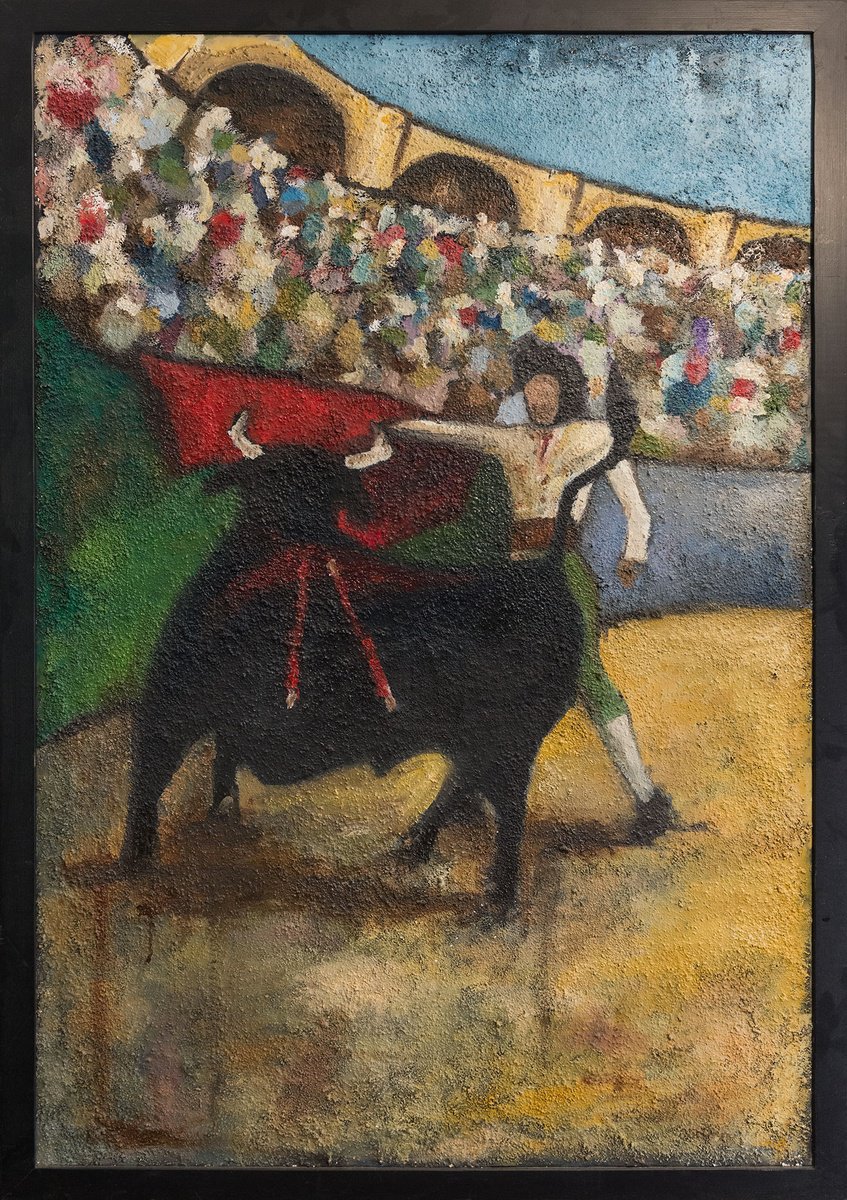 Impressionistic Animal Oil Painting By Matteo Cecchinato, 34 X 50", Corrida, Original Artwork