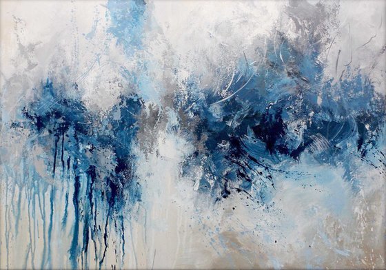 "Evening rain" Blue navy acrylic abstract art