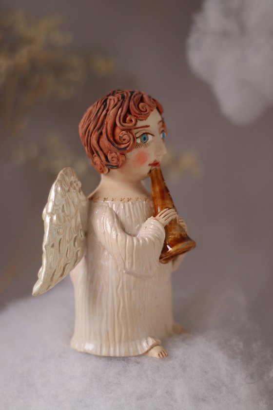 Song of the angel. Angel with a flute OOAK sculpture.