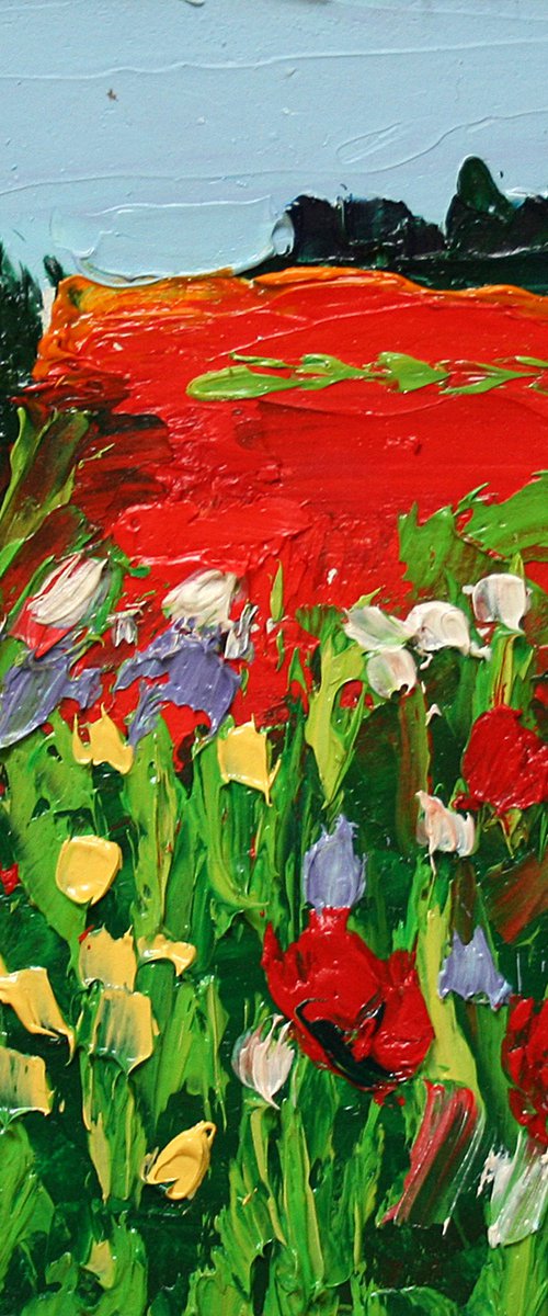 Poppy fields... 4x4" / FROM MY A SERIES OF MINI WORKS LANDSCAPE / ORIGINAL OIL PAINTING by Salana Art Gallery