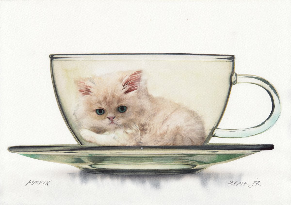 Cute Kitten in Glass Cup by REME Jr.