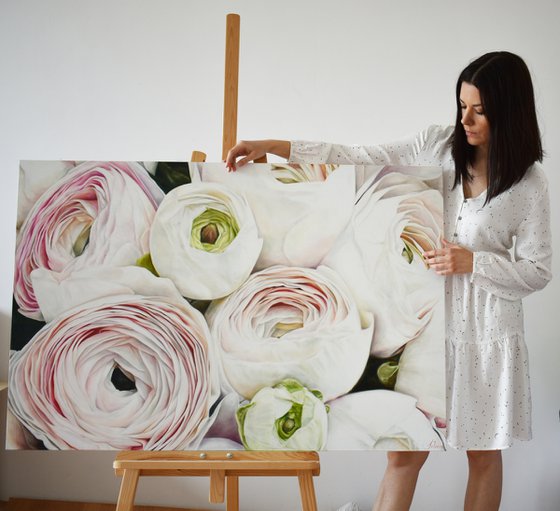 Original oil painting "My joy" with ranunculus 120*80 cm by Ivlieva Irina