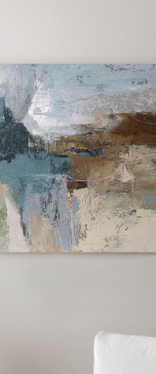 "Fall 6" Abstract blue brown silver art by Yana Sagan