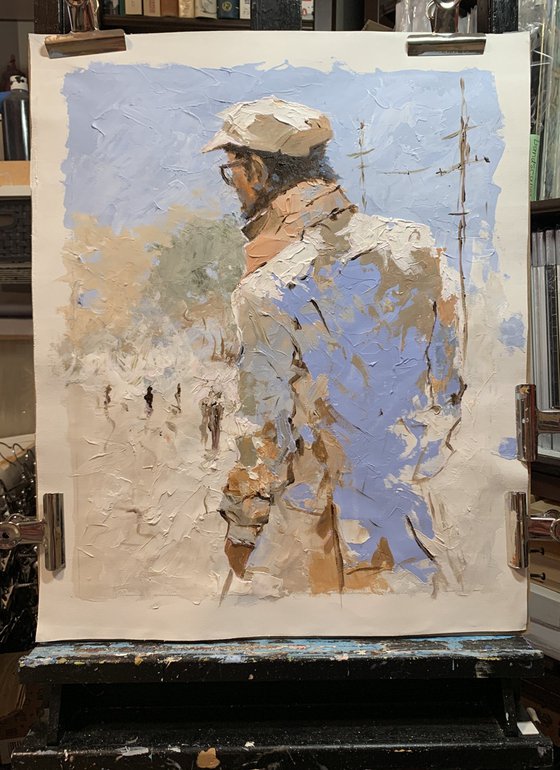 Waiting man in Blue.