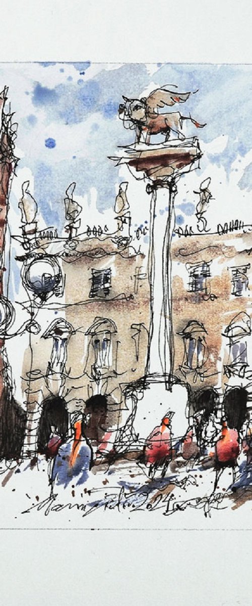 Verona, Piazza delle Erbe, watercolor by Marin Victor