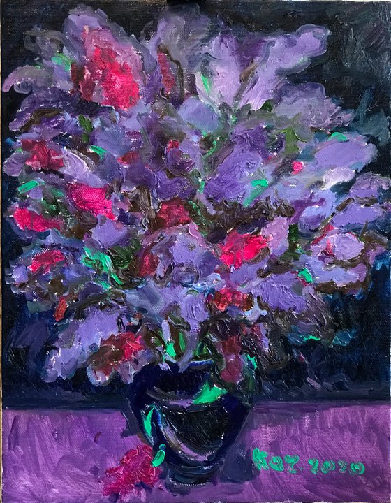 LILAC BLOOMING - Still-life with lilac, original oil painting, bouquet of lilacs 90x70