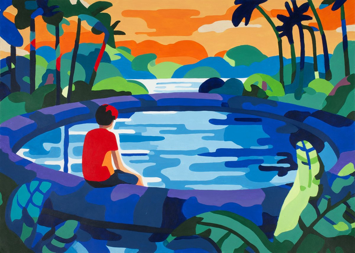 Urban And Pop Acrylic Painting , Evening Pool By Kosta Morr, 1 X 1, Artwork For Sale On Artfinder