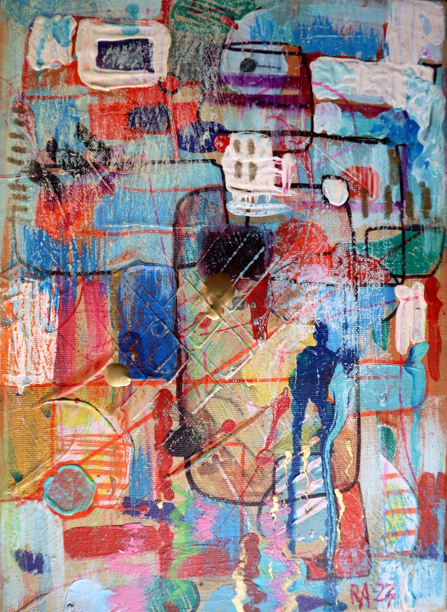 Abstract Cityscapes Acrylic Painting By Rakhmet Redzhepov, 8 X 11", City 14, Original Artwork