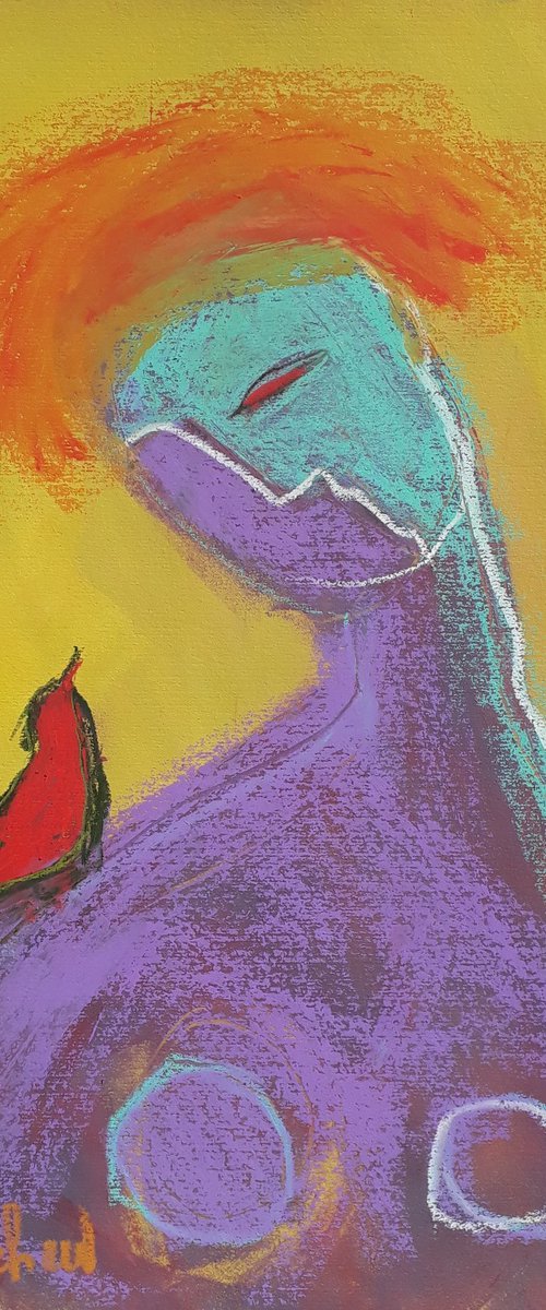 Portrait with a red bird. by Tatjana Auschew