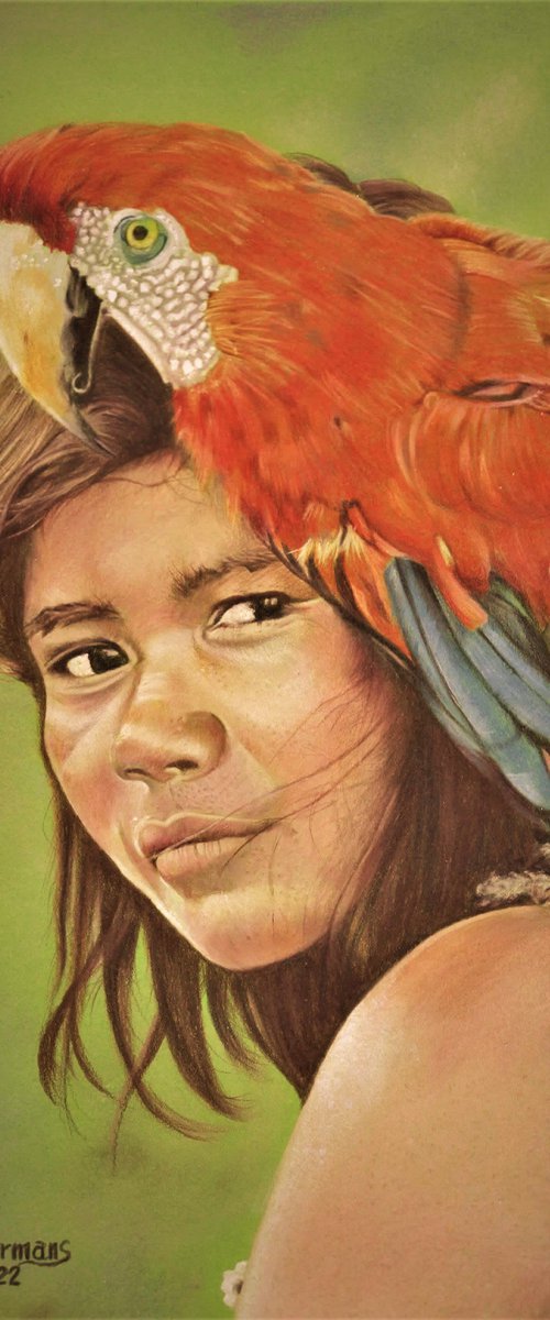 Brazilian girl with Macaw by Hendrik Hermans