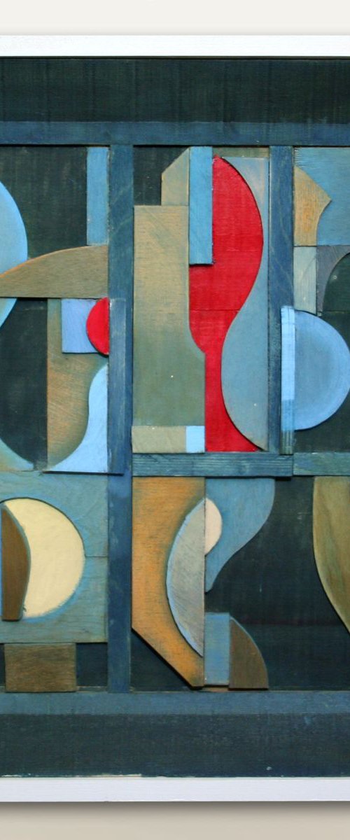 Relief Construction with Turquoise and Red by Liam Hennessy