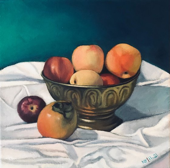 Still life with persimmon and apples (Still life number 4)