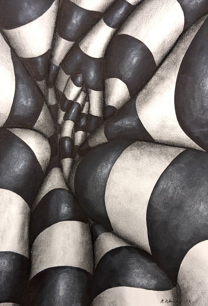 Geometric Abstract Charcoal Drawing By Massimo Castronuovo, 8 X 11", Untitled, Original Artwork