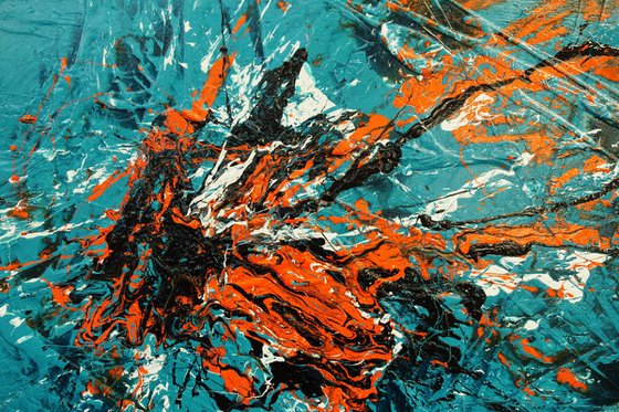 Teal and Tango 190cm x 100cm Teal Orange Textured Abstract Art