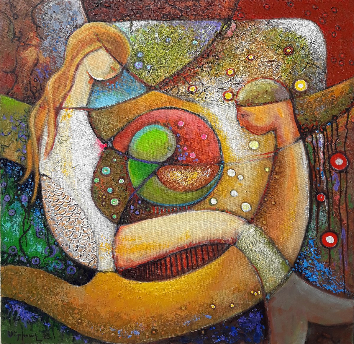 Abstract Oil Painting By Sergey Xachatryan, 24 X 24", The Love Of Mermaid, Original Artwork