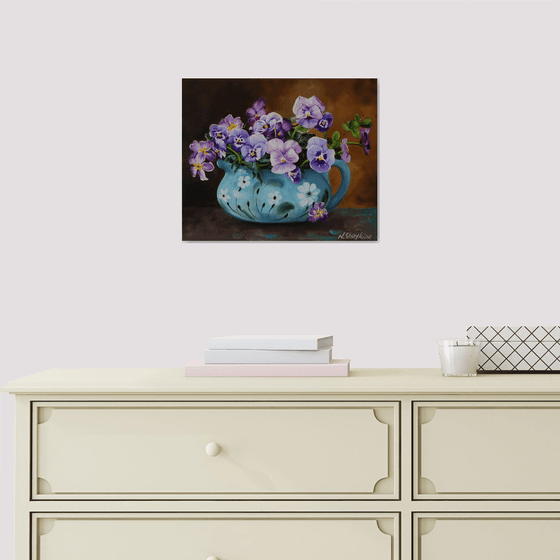 Purple Pansies in a vase