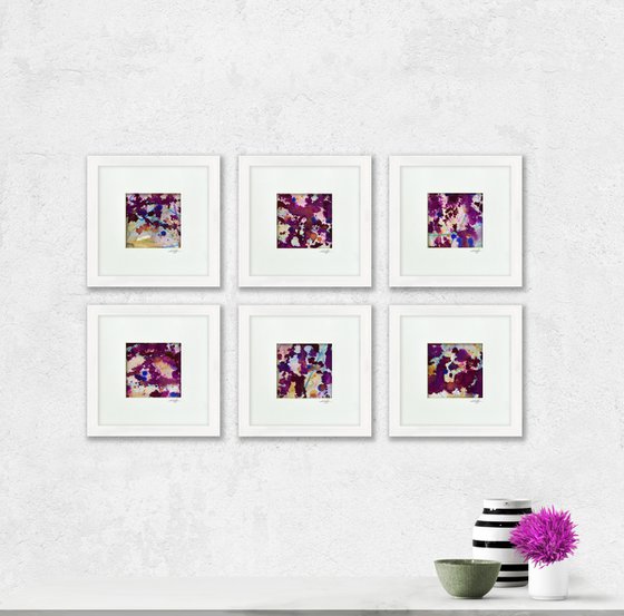 Purple Rain Collection - Set of 6 Abstract Paintings in Mats by Kathy Morton Stanion