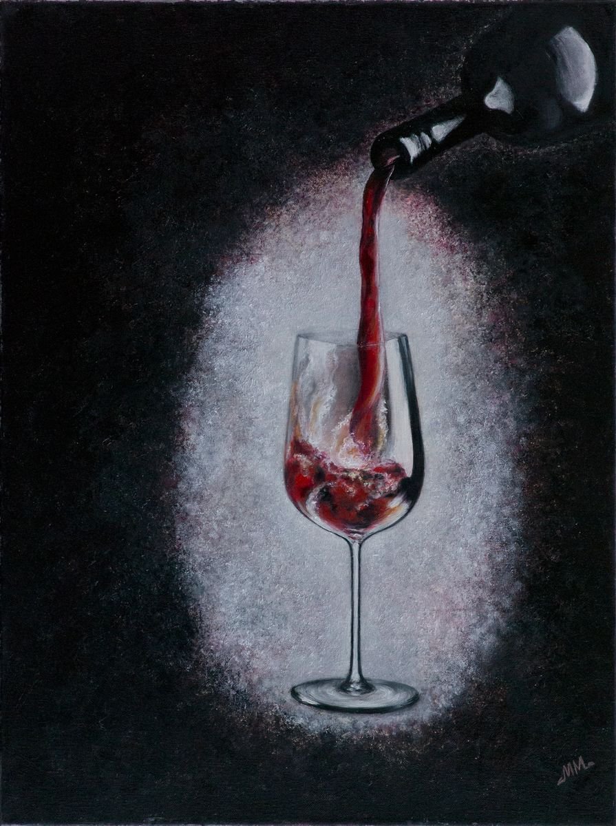 Impressionistic Still Life Oil Painting By Mila Moroko, 18 X 24", Red Wine, Original Artwork