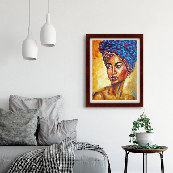 African Queen- portrait black woman, 40x50 cm, ready to hang.