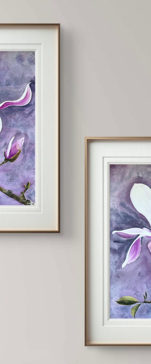 Set of 2 Wild Pink magnolia by Yuliia Sharapova