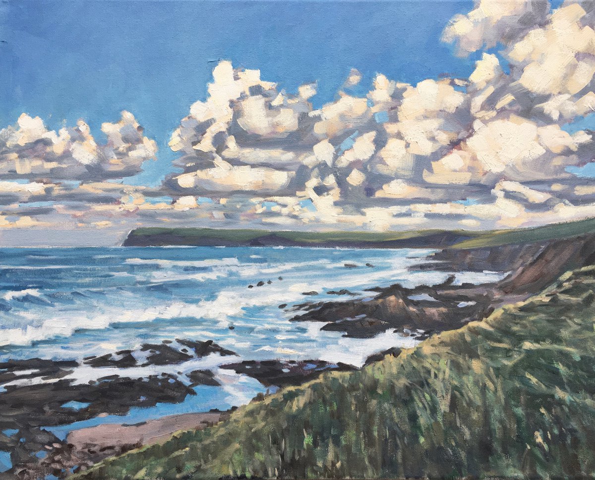 Impressionistic Landscape Oil Painting By Louise Gillard, 20 X 16", Pentire Point From The Coastal Path, Original Artwork