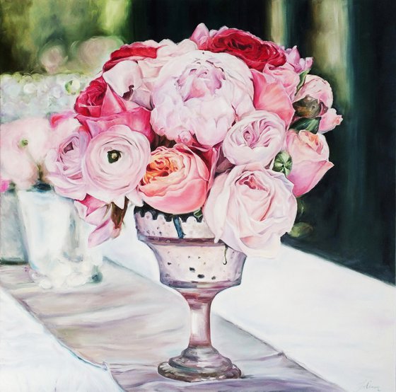 Original oil painting "Flowers of love" 70*70 cm
