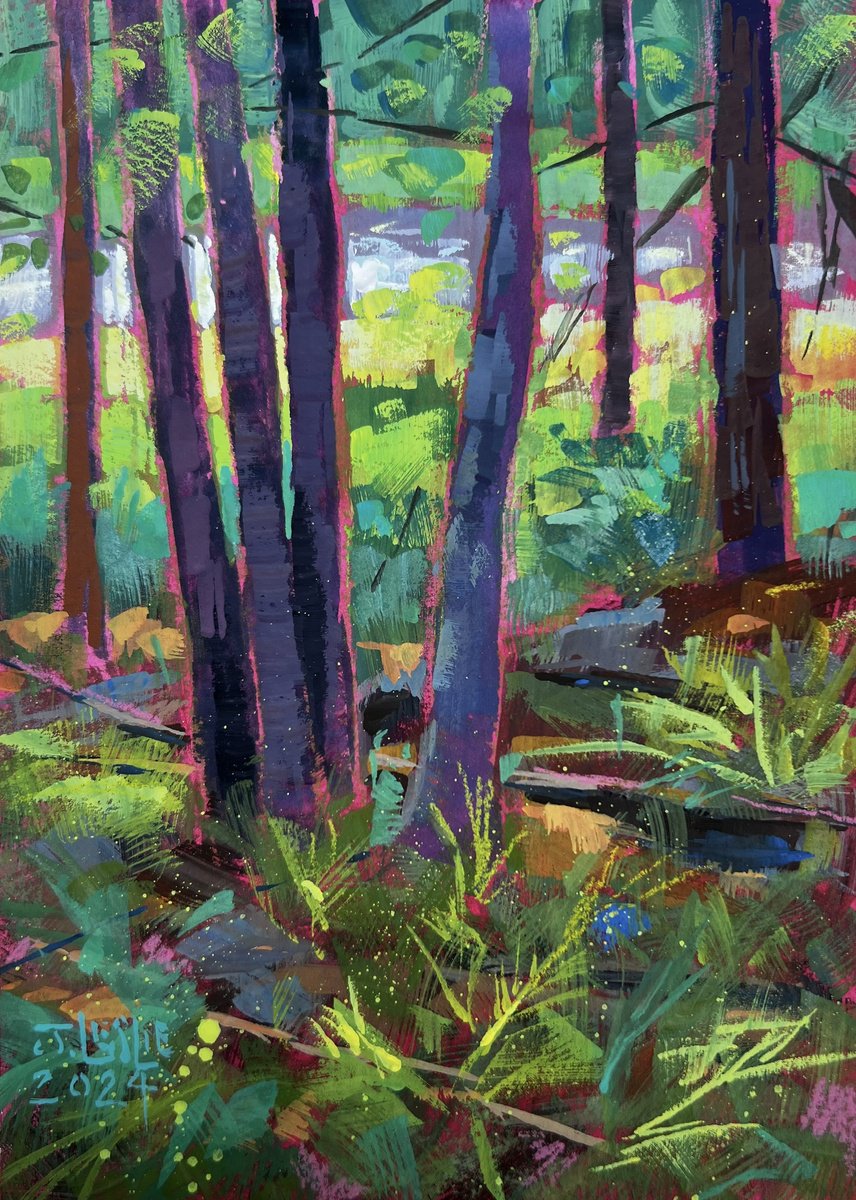 Impressionistic Landscape Painting By Jimmy Leslie, 5 X 7, Bear Trail, Original Artwork