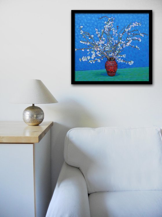 Winter Flowering Cherry on a Green Table