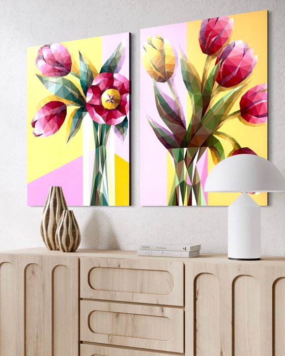GEOMETRIC PINK AND YELLOW TULIPS