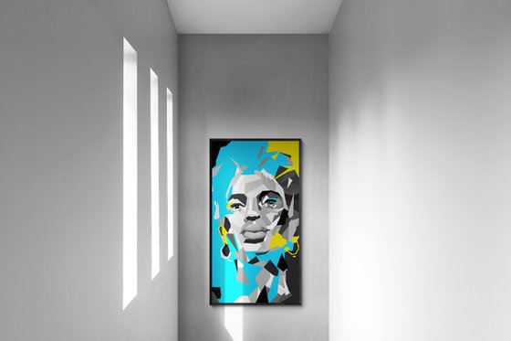 Super Big XXL Painting - "Blue&Yellow mood" - Pop Art - Bright - Neon Art - Portrait - Girl - Geometric painting