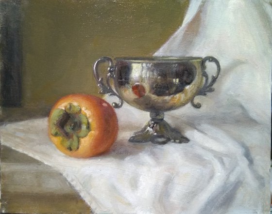 Persimmon Fruit And Old Bowl