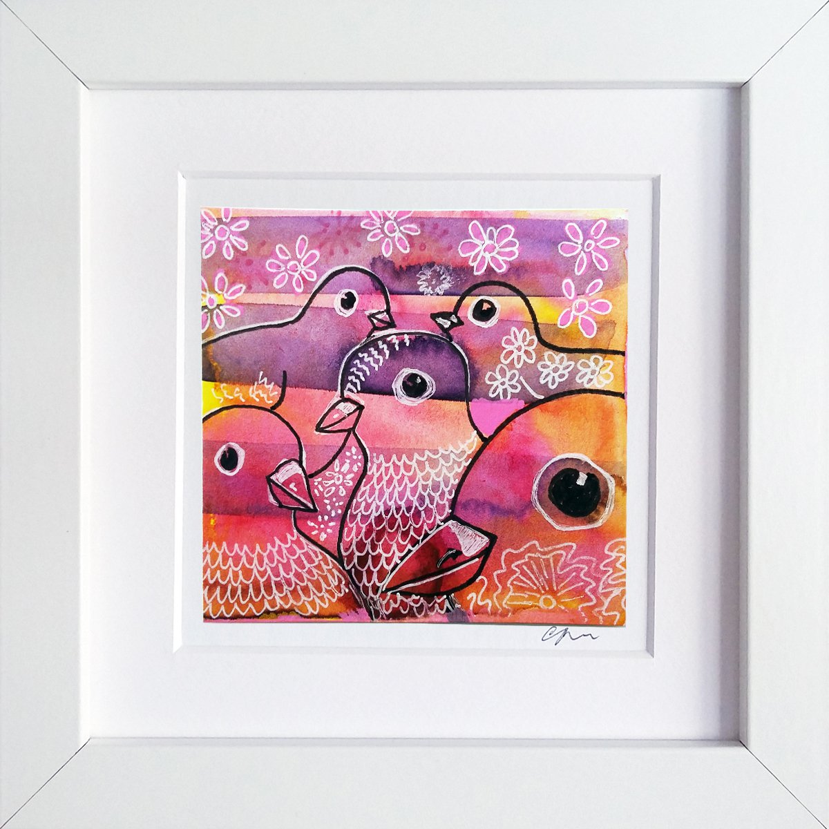 Feathered friends #3 (framed and ready to hang) by Carolynne Coulson