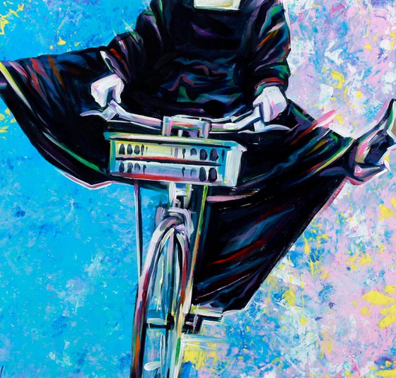 Bicycle. Bike. Nun with a bicycle,