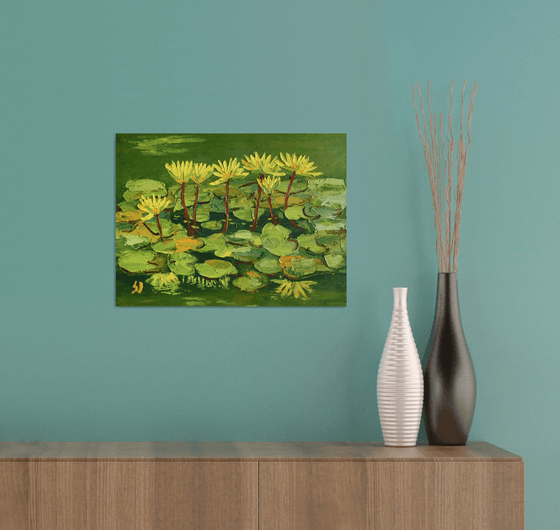 WATER LILIES, V / ORIGINAL OIL PAINTING