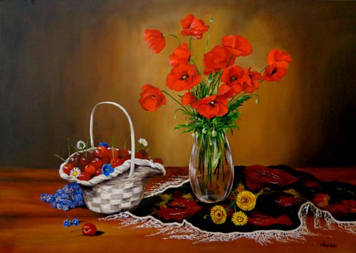 Cherries and poppies by Anna Rita Angiolelli