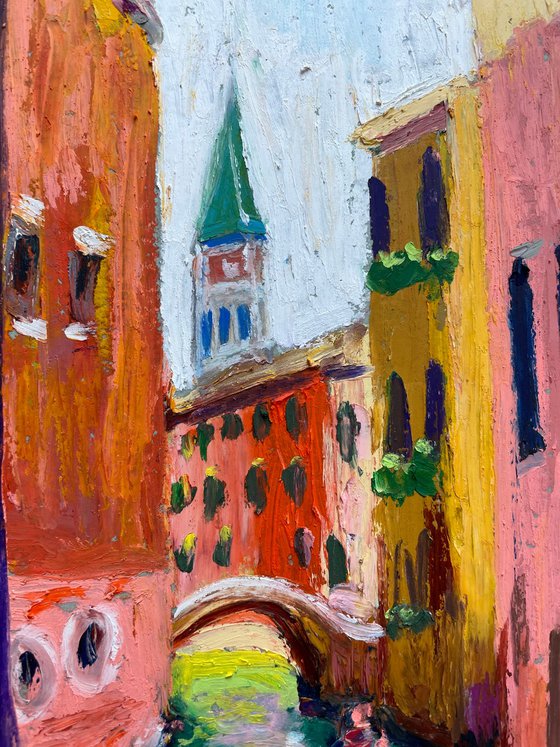 Venice Painting, Italy Original Oil Pastel Drawing, Gondola Illustration, Travel Gift