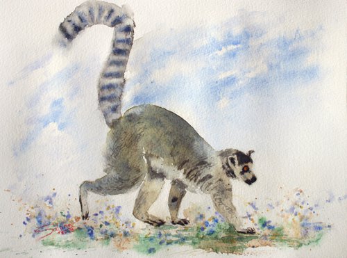 Lemur II - Animal portrait /  ORIGINAL PAINTING by Salana Art Gallery