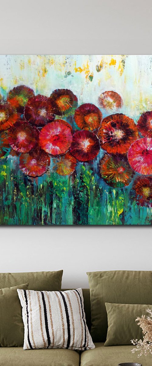 Garden with red flowers by Areti Ampi