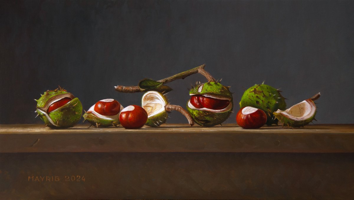 Photorealistic Still Life Oil Painting By Mayrig Simonjan, 17 X 9", Signs Of Autumn, Original Artwork