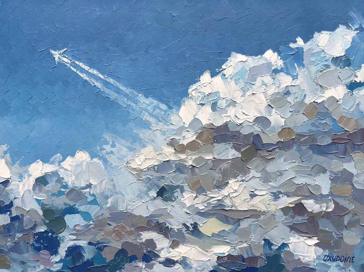 Impressionistic Landscape Oil Painting By Oxypoint, 16 X 12", "Through The Clouds", Original Artwork