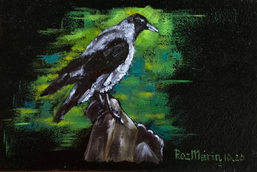 Crow on bench ISTANBUL collection of miniatures by Marina Deryagina