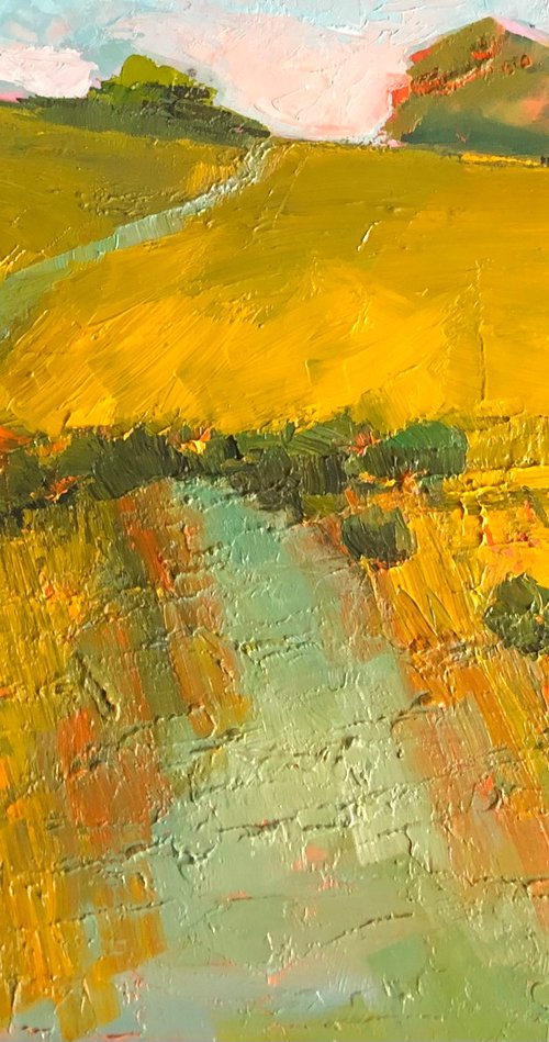 The long journey landscape oil painting by Padmaja Madhu