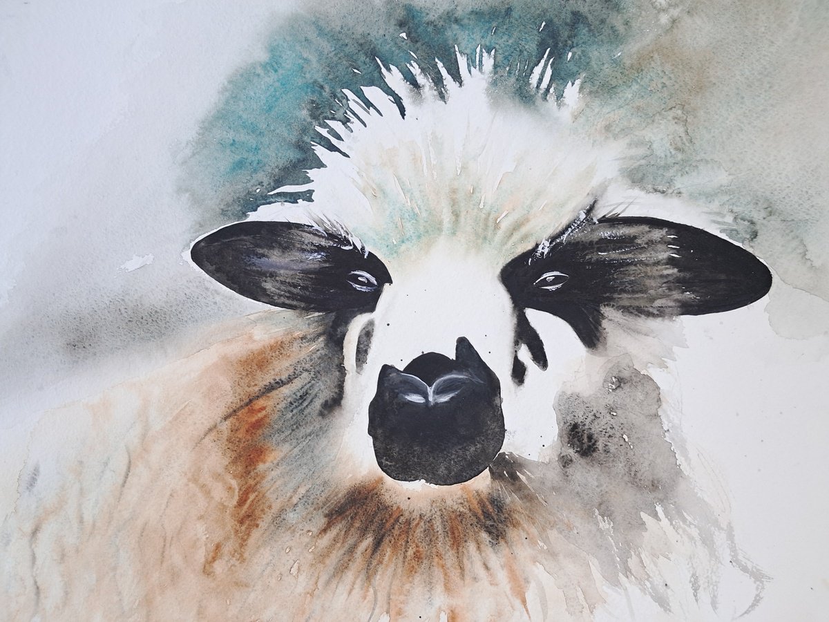 Animal Watercolour By Yuliia Sharapova, 16 X 20", Aries. Ram. Sheep., Original Artwork