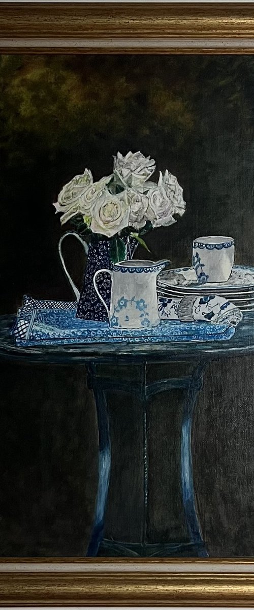 Whites roses still life by Isabelle Lucas