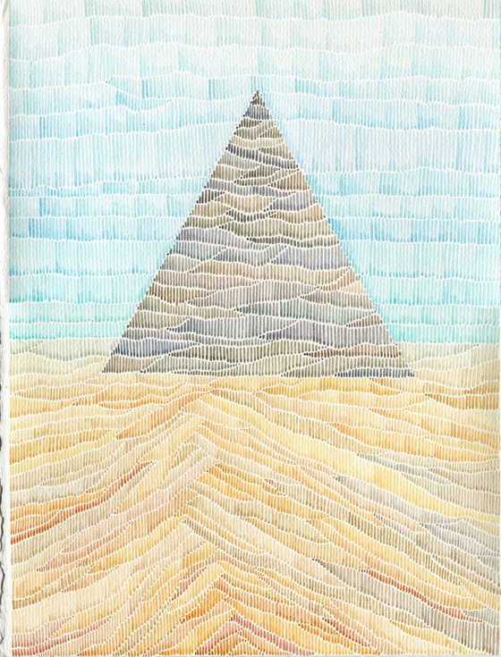 Watercolor abstract pyramid in desert sands