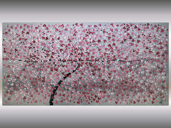 Blooming Tree - Supersize acrylic abstract painting cherry blossoms nature painting canvas wall art