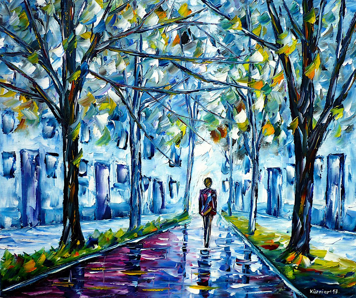 Expressive Cityscapes Oil Painting By Mirek Kuzniar, 24 X 20", October In The City, Original Artwork