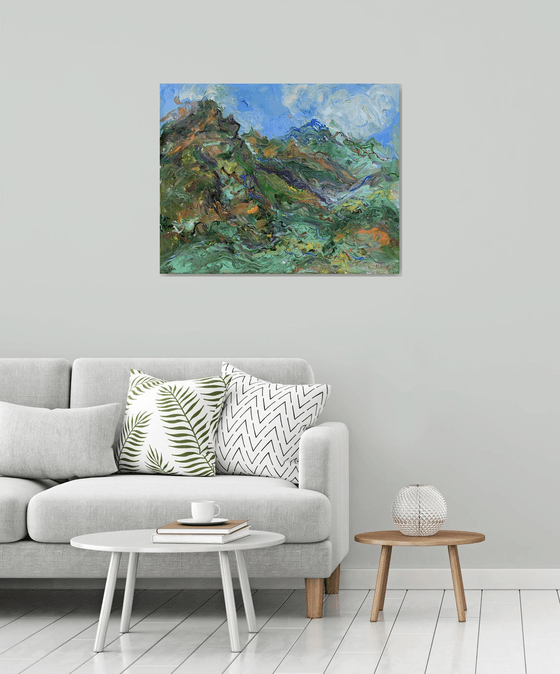 MOUNTAIN LANDSCAPE - landscape art, Caucasus, mountainscape, mountain, expressive  73x92